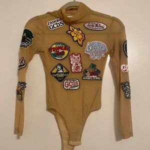 GCDS Sheer Patch Tan Bodysuit